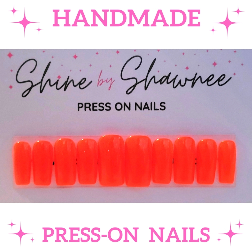 Handmade Luxury Press-On Nails | Sturdy & Reusable | NEON ORANGE